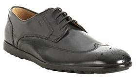 Gucci grey polished leather wing-tip oxfords via bluefly.com, $420.00