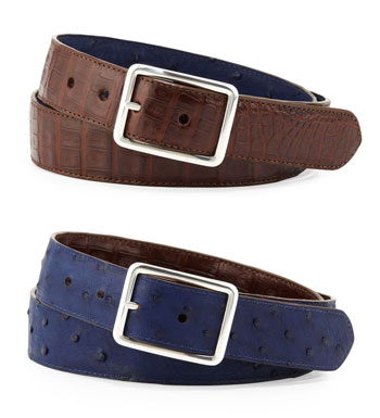 W.KLEINBERG Ostrich/Croc Reversible Belt, Navy/Brown via Bergdorf Goodman, $374.00